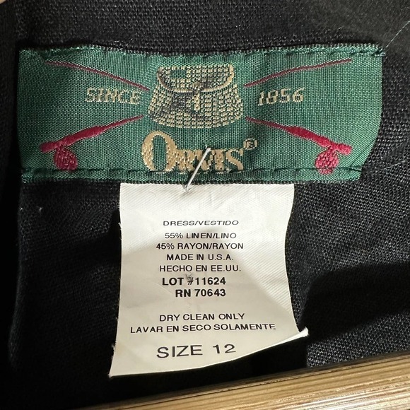 Vintage 90’s Orvis Linen Made in USA Black Button Front Midi Dress Size 12 - Picture 4 of 8